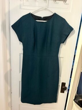 J. Crew Teal Short-Sleeve Midi Sheath Dress